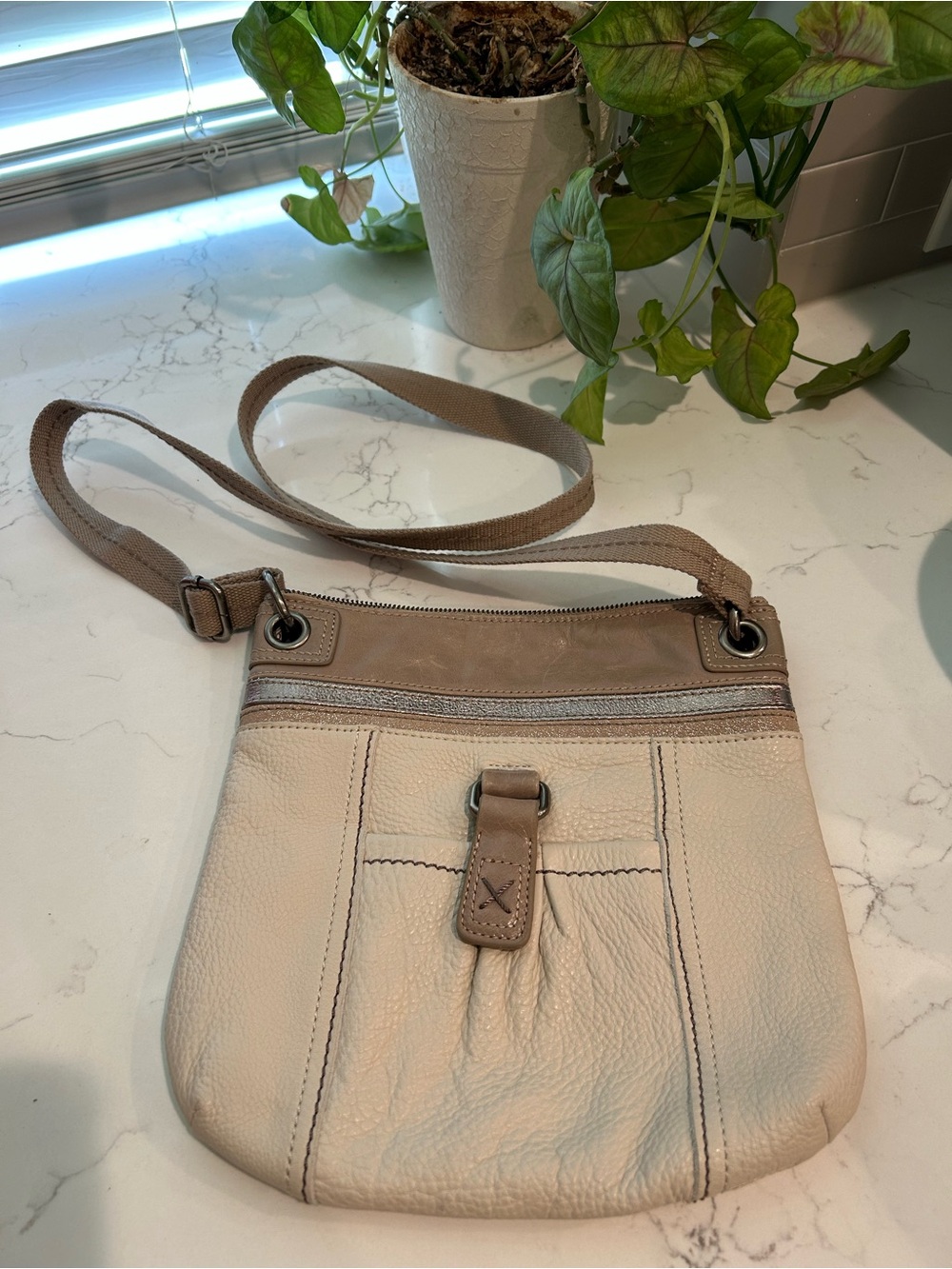 The Sak Beige and Taupe Crossbody Bag